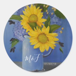 Zonnebloemen bruiloft ronde sticker