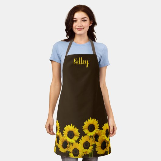 Zonnebloemen Bruin Gepersonaliseerd Apron Schort (Gedragen)