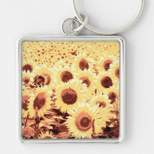 Zonnebloemen - bruin, goud en geel sleutelhanger
