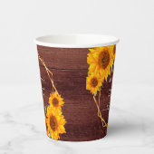 Zonnebloemen bruin hout naam rustieke verjaardag papieren bekers (Links)