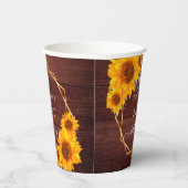 Zonnebloemen bruin hout naam rustieke verjaardag papieren bekers (Rechts)