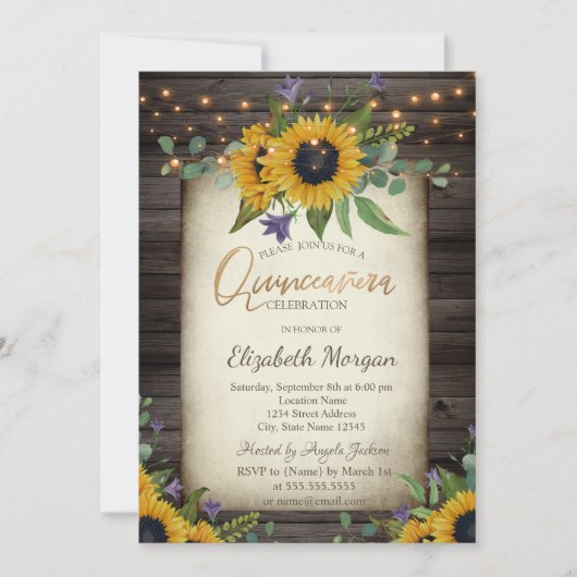 Zonnebloemen Bruine Hout Quinceañera Birthday Kaart (Voorkant)
