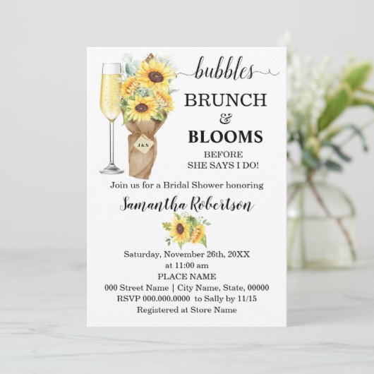 Zonnebloemen Brunch en Blooms Vrijgezellenfeest Kaart (Staand voorkant)