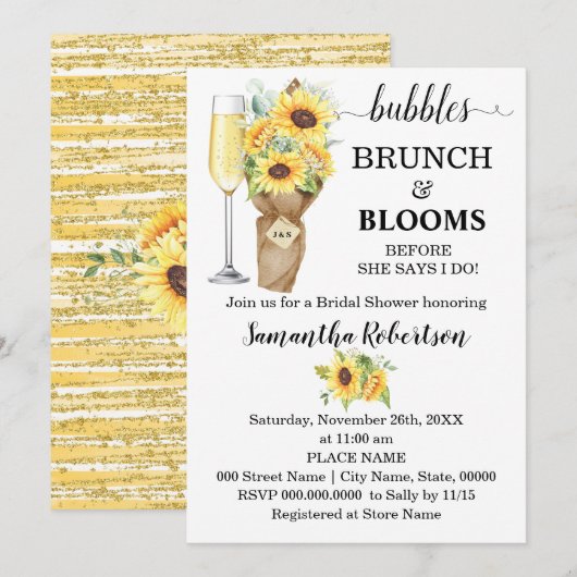 Zonnebloemen Brunch en Blooms Vrijgezellenfeest Kaart (Voorkant / Achterkant)