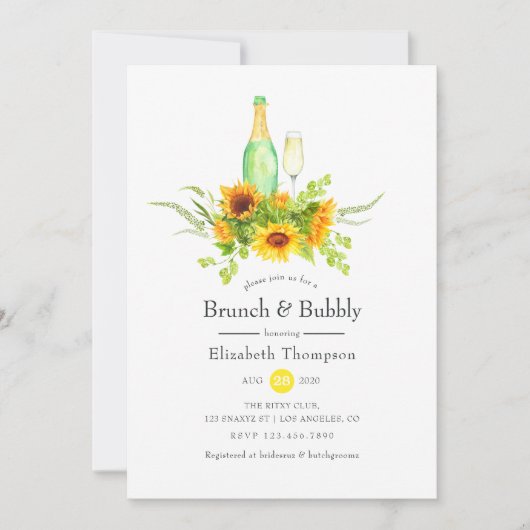 Zonnebloemen Brunch en Bubble Vrijgezellenfeest Kaart (Voorkant)