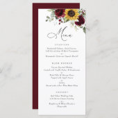 Zonnebloemen Burgundy Floral Greenery Wedding Menu (Voorkant / Achterkant)