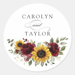 Zonnebloemen Burgundy Floral Red Rustic Envelope C Ronde Sticker