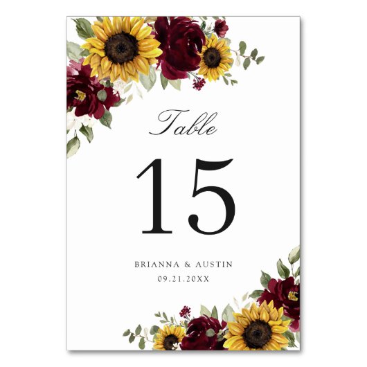 Zonnebloemen Burgundy Floral Rustic Table Number Kaart (Achterkant)