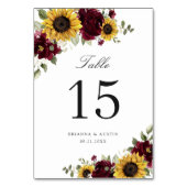 Zonnebloemen Burgundy Floral Rustic Table Number Kaart (Voorkant)