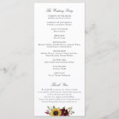 Zonnebloemen Burgundy Floral Rustic Wedding Progra Programmakaart (Achterkant)