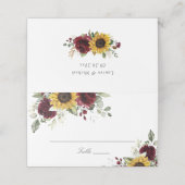 Zonnebloemen Burgundy Floral Wedde Place Card Plaatskaartje (Buitenkant ongevouwen)