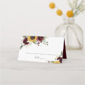 Zonnebloemen Burgundy Floral Wedde Place Card Plaatskaartje (Voorkant)