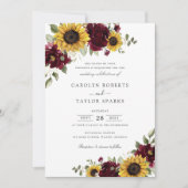 Zonnebloemen Burgundy Flowers Greenery Wedding Kaart (Voorkant)
