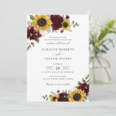 Zonnebloemen Burgundy Flowers Greenery Wedding Kaart (Staand voorkant)