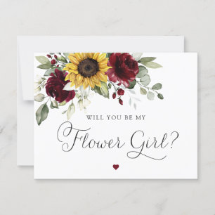 Zonnebloemen Burgundy Greenery Bloemenmeisje Weddi Kaart