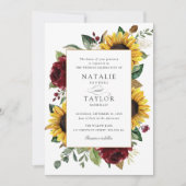 Zonnebloemen Burgundy Greenery Floral Rustic Weddi Kaart (Voorkant)