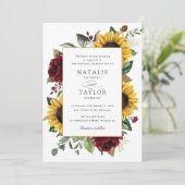Zonnebloemen Burgundy Greenery Floral Rustic Weddi Kaart (Staand voorkant)