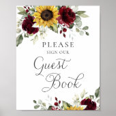 Zonnebloemen Burgundy Greenery Wedding Guest Book Poster (Voorkant)