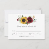 Zonnebloemen Burgundy Greenery Wedding RSVP Kaart (Voorkant)