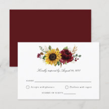 Zonnebloemen Burgundy Greenery Wedding RSVP Kaart