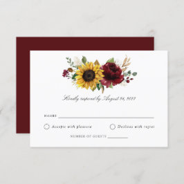 Zonnebloemen Burgundy Greenery Wedding RSVP Kaart