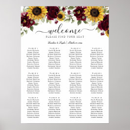 Zonnebloemen Burgundy Greenery Wedding Seating Cha Poster
