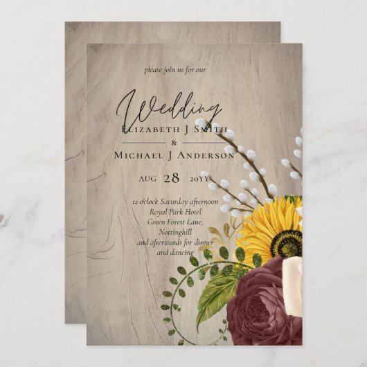 Zonnebloemen Burgundy Marsala Cheap Budget Weddens (Voorkant / Achterkant)