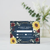 Zonnebloemen Burgundy Navy Geometric Wedding RSVP Briefkaart (Staand voorkant)