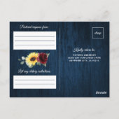 Zonnebloemen Burgundy Navy Geometric Wedding RSVP Briefkaart (Achterkant)