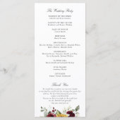 Zonnebloemen Burgundy Red Floral Rustic Weddenscha Programmakaart (Achterkant)