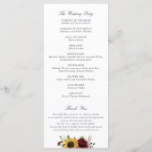 Zonnebloemen Burgundy Red Floral Rustic Weddenscha Programmakaart (Achterkant)