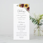 Zonnebloemen Burgundy Red Floral Rustic Weddenscha Programmakaart (Staand voorkant)