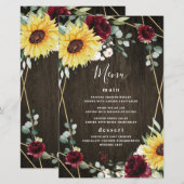 Zonnebloemen Burgundy Roos Rustic Wedding Menu Kaa (Voorkant / Achterkant)
