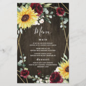 Zonnebloemen Burgundy Roos Rustic Wedding Menu Kaa (Voorkant)