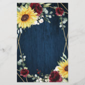 Zonnebloemen Burgundy Rozen Kaarten van het Navy W (Achterkant)