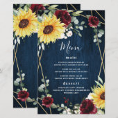 Zonnebloemen Burgundy Rozen Kaarten van het Navy W (Voorkant / Achterkant)