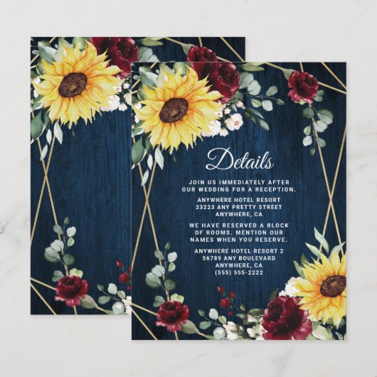 Zonnebloemen Burgundy Rozen marinemacht Geometrisc Informatiekaartje (Voorkant / Achterkant)