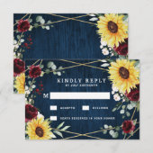 Zonnebloemen Burgundy Rozen marinemacht Geometrisc RSVP Kaartje (Voorkant / Achterkant)