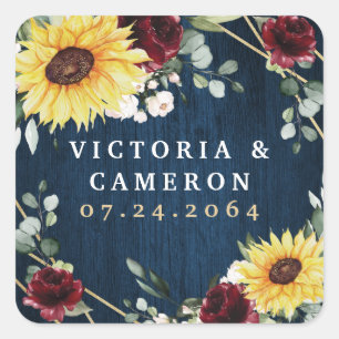 Zonnebloemen Burgundy Rozen marinemacht Geometrisc Vierkante Sticker