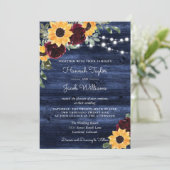 Zonnebloemen Burgundy Rozen Navy Wood Weddenschap Kaart (Staand voorkant)
