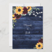 Zonnebloemen Burgundy Rozen Navy Wood Weddenschap Kaart (Achterkant)