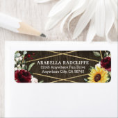 Zonnebloemen Burgundy Rozen Rustic Geometric Weddi Etiket (Insitu)