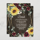 Zonnebloemen Burgundy Rozen Rustic Geometric Weddi Informatiekaartje (Voorkant / Achterkant)