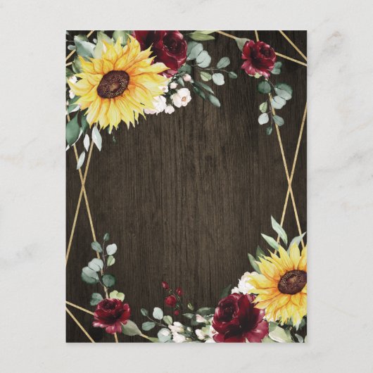 Zonnebloemen Burgundy Rozen Rustic Geometric Weddi Informatiekaartje (Achterkant)