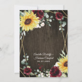 Zonnebloemen Burgundy Rozen Rustic Geometric Weddi Kaart (Achterkant)