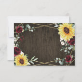 Zonnebloemen Burgundy Rozen Rustic Geometric Weddi RSVP Kaartje (Achterkant)