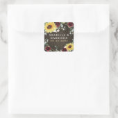 Zonnebloemen Burgundy Rozen Rustic Geometric Weddi Vierkante Sticker (Tas)