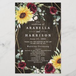 Zonnebloemen Burgundy Rozen Rustic Wedding Program