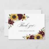 Zonnebloemen Burgundy Rustic Weddenschap Hartelijk Bedankkaart (Voorkant)
