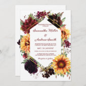 Zonnebloemen Burgundy Trouwontwerp Sjabloon Kaart (Voorkant / Achterkant)